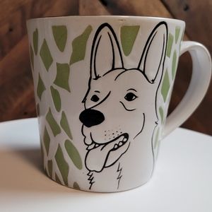 German Shepard green and white ceramic coffee mug